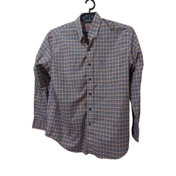 Izod mens button front long sleeve shirt size L blue orange white  checks - Picture 1 of 11